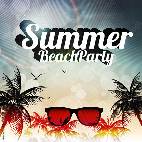 Summer Beach Party Flyer Design with Palmtrees - Vector Illustration