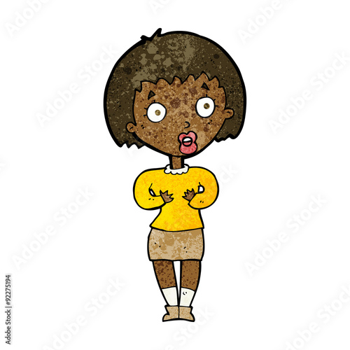 cartoon woman making Who Me? gesture