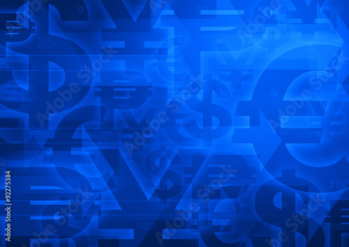 Currency symbol on bright blue for financial background