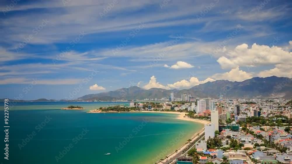 view of Vietnam resort city azure sea mountains blue sky view of Vietnam resort city azure sea mountains blue sky