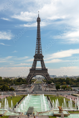 Eiffel Tower seen from fountain at Jardins du Trocadero