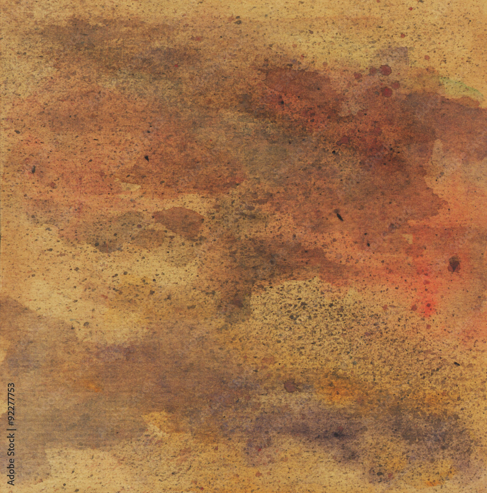 Brown yellow watercolor background. Abstract painting