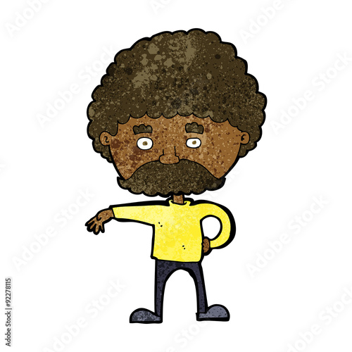 cartoon man with mustache making camp gesture