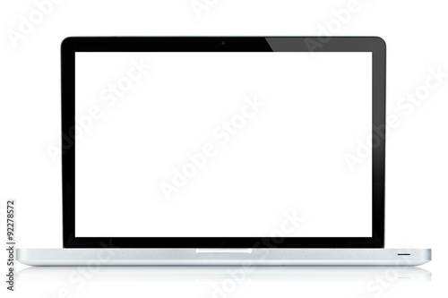 Laptop computer white screen isolated on white. photo