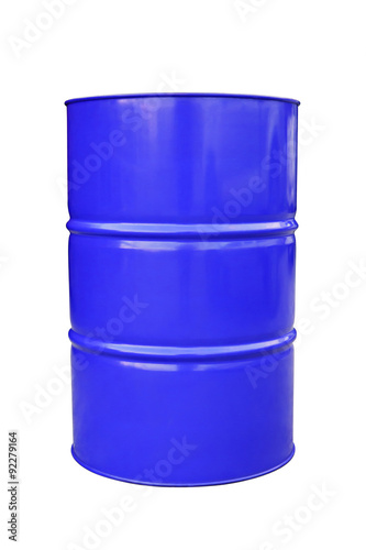 Blue metal barrel isolated on white.