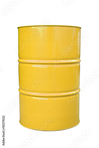 Yellow metal barrel isolated on white.