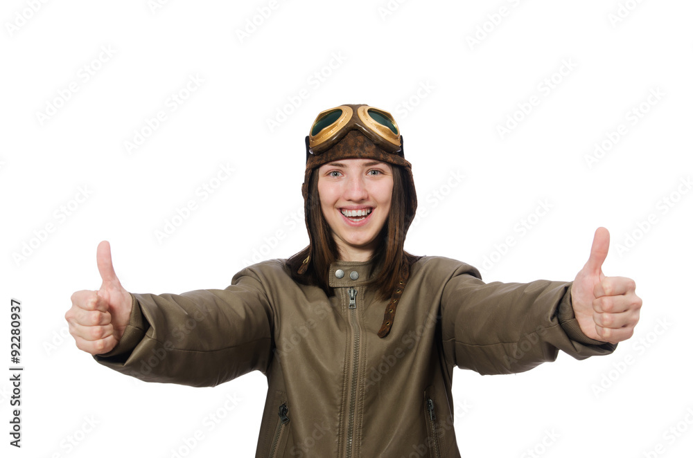 Woman pilot isolated on the white Woman pilot isolated on the white