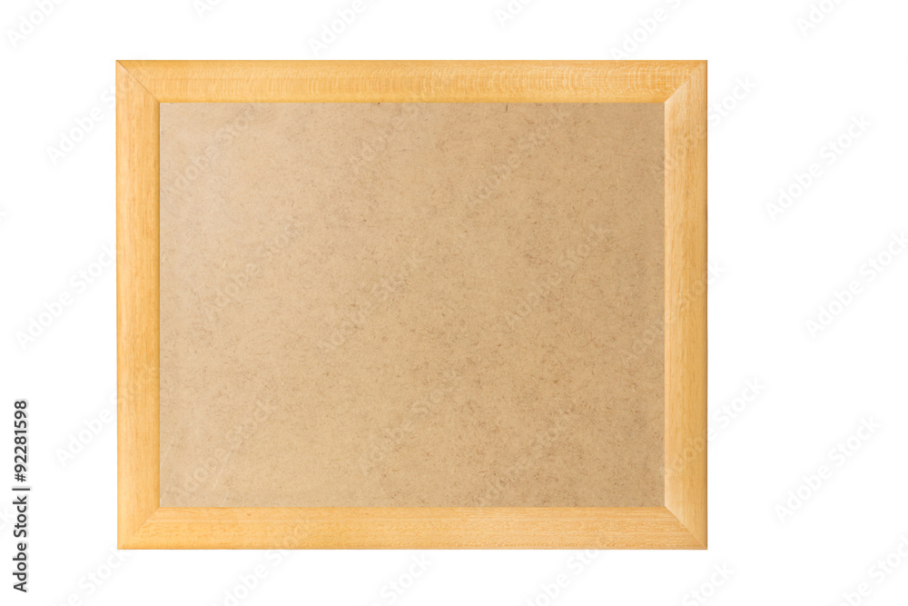 Fototapeta premium beige with gold inline Wooden frame cornice with backing board cutout on white background