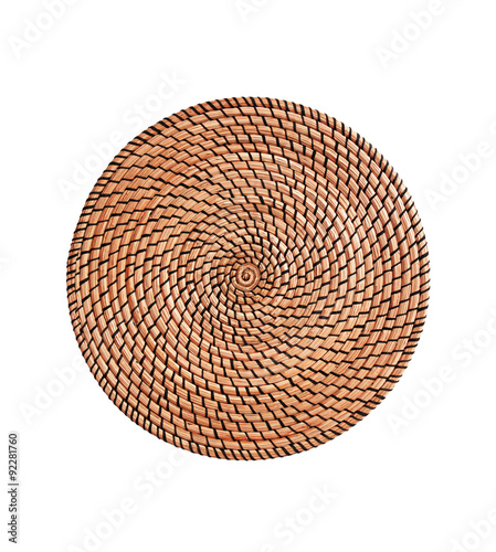 Tableau sur toile Wicker placemat surface top view texture Isolated on white backg