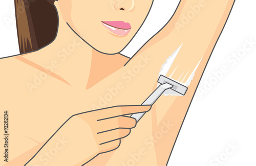 Woman shaving armpit hair with hair removal cream