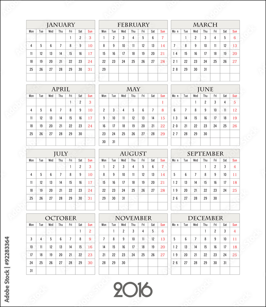 vector template calendar grid for 2016 vector template calendar grid for 2016