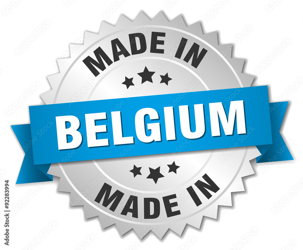 made in Belgium silver badge with blue ribbon made in Belgium silver badge with blue ribbon