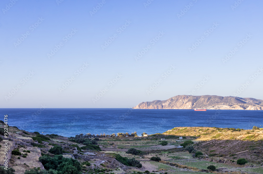 View to the sea in Kimolos island, Cyclades, Greece, early in the morning