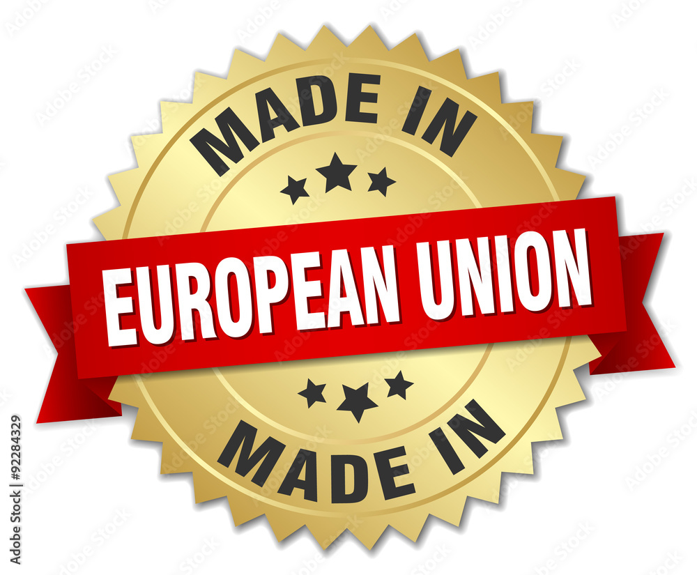 made in european union gold badge with red ribbon made in european union gold badge with red ribbon