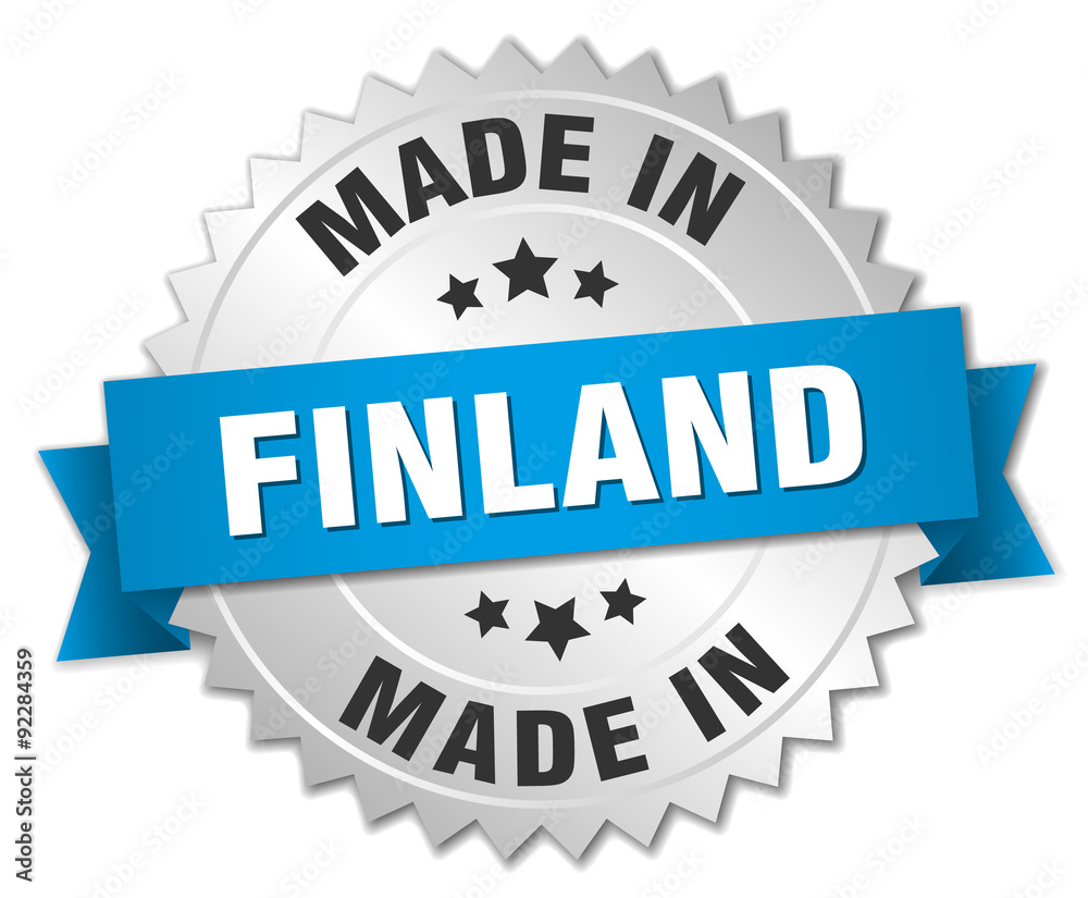 made in Finland silver badge with blue ribbon made in Finland silver badge with blue ribbon