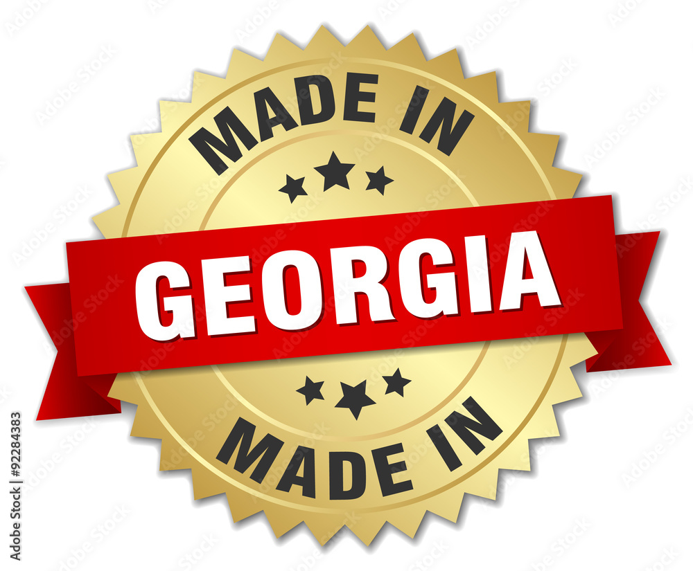 made in Georgia gold badge with red ribbon made in Georgia gold badge with red ribbon