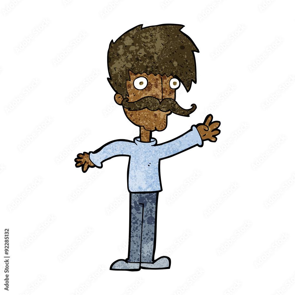 cartoon waving mustache man