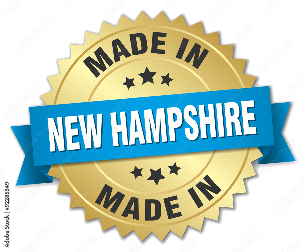 made in New Hampshire gold badge with blue ribbon made in New Hampshire gold badge with blue ribbon