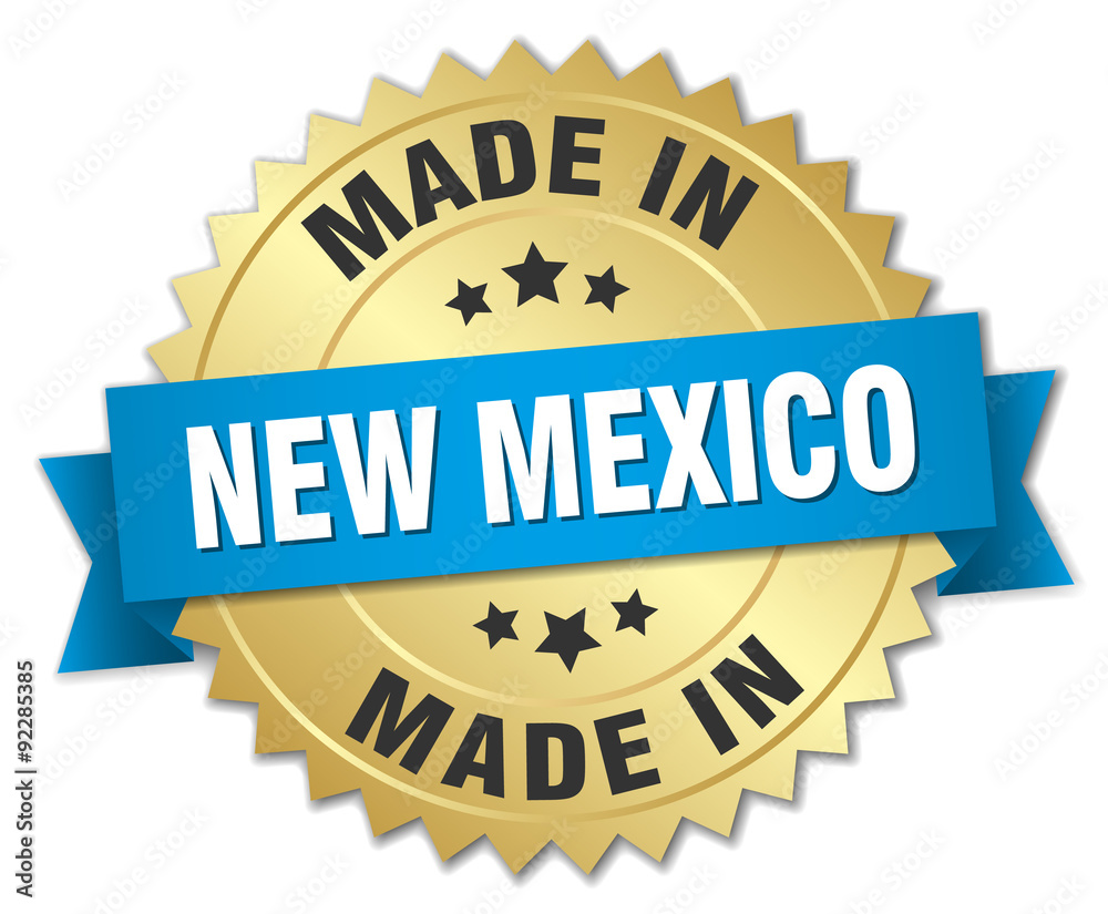 made in New Mexico gold badge with blue ribbon made in New Mexico gold badge with blue ribbon
