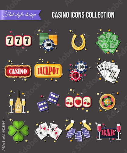 Set of colorful modern gambling icons, casino icons, money icons