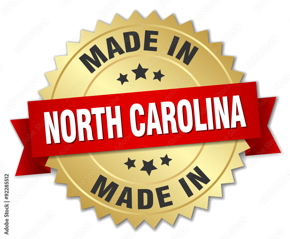 Obraz premium made in North Carolina gold badge with red ribbon