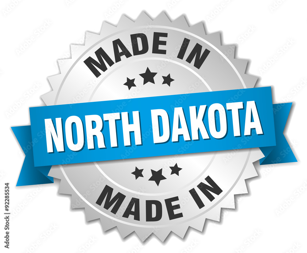 made in North Dakota silver badge with blue ribbon made in North Dakota silver badge with blue ribbon
