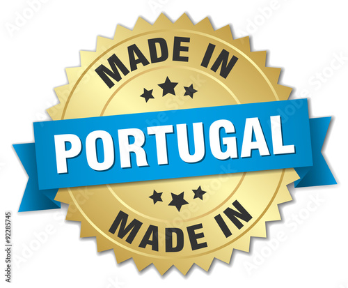 made in Portugal gold badge with blue ribbon