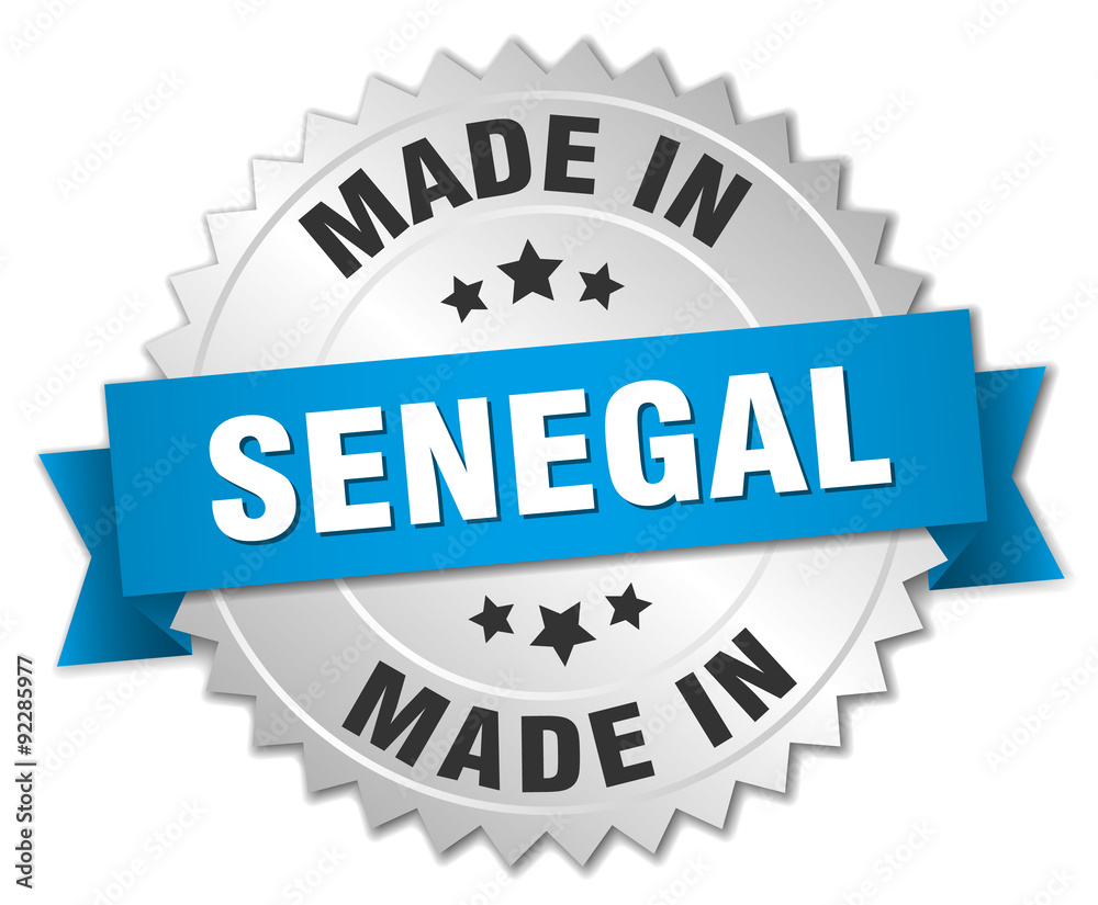 made in Senegal silver badge with blue ribbon made in Senegal silver badge with blue ribbon