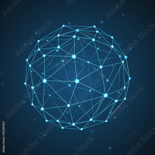 Abstract vector sphere. Futuristic technology wireframe mesh polygonal element. Connection Structure. Geometric Modern Technology Concept. Digital Data Visualization.