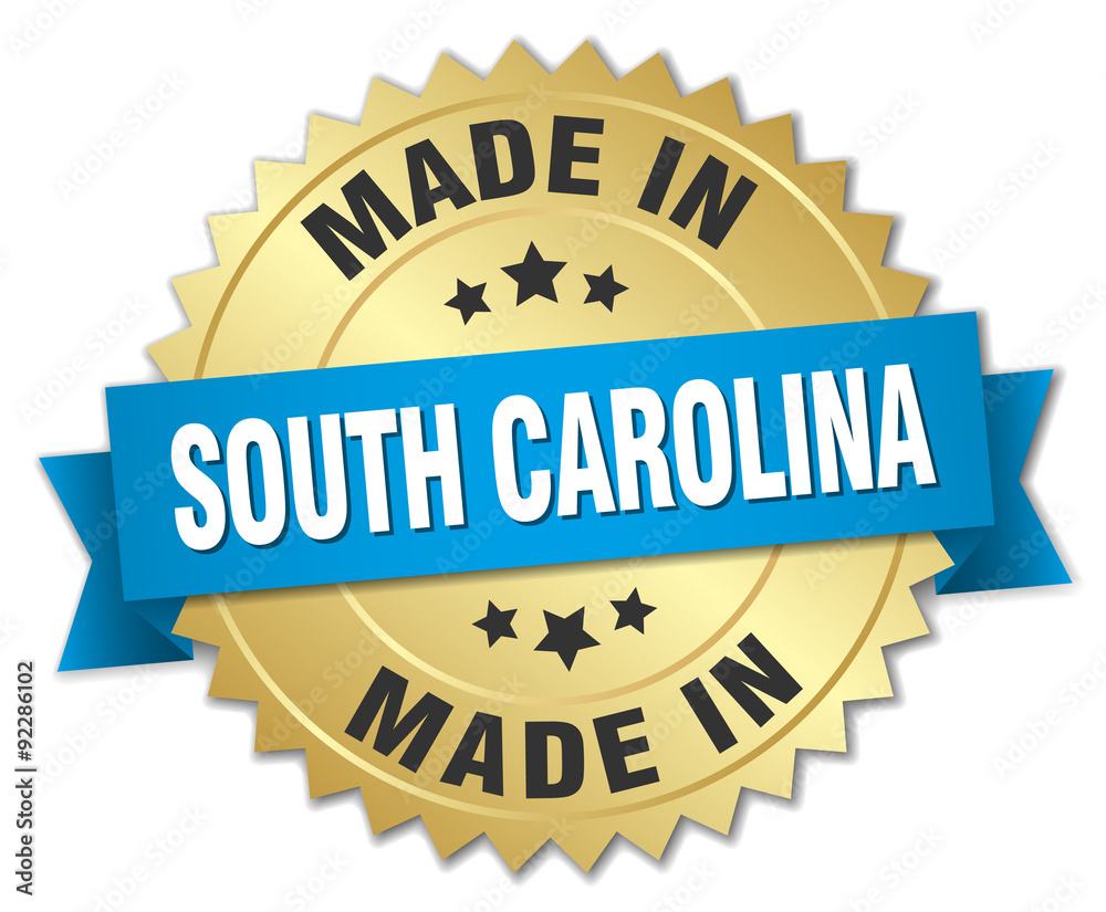 made in South Carolina gold badge with blue ribbon made in South Carolina gold badge with blue ribbon