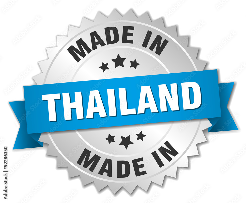 made in Thailand silver badge with blue ribbon made in Thailand silver badge with blue ribbon