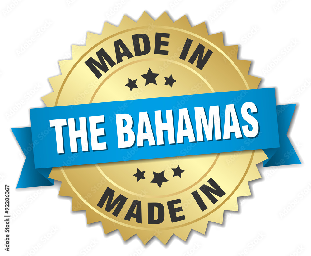made in The Bahamas gold badge with blue ribbon made in The Bahamas gold badge with blue ribbon