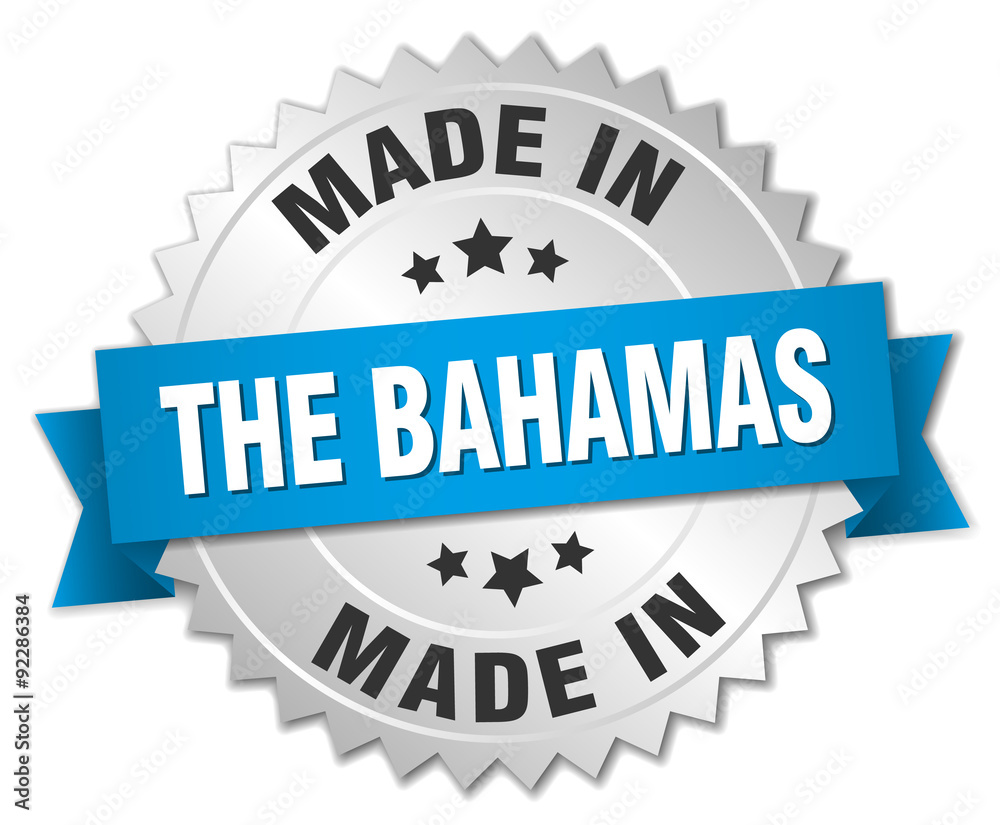 made in The Bahamas silver badge with blue ribbon made in The Bahamas silver badge with blue ribbon