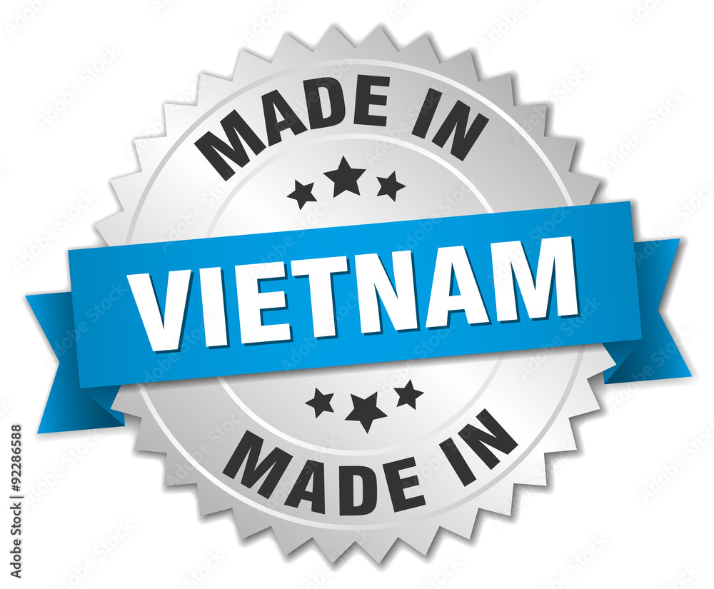 made in Vietnam silver badge with blue ribbon made in Vietnam silver badge with blue ribbon