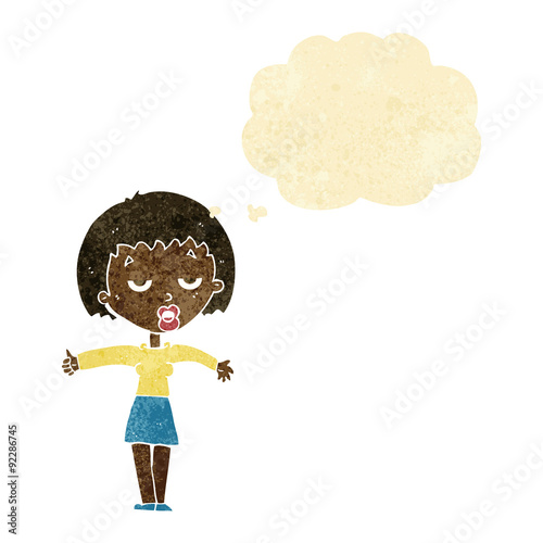 cartoon bored woman with thought bubble