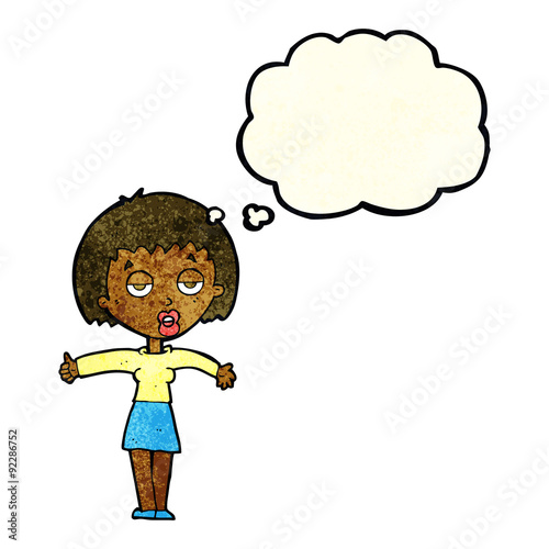 cartoon bored woman with thought bubble