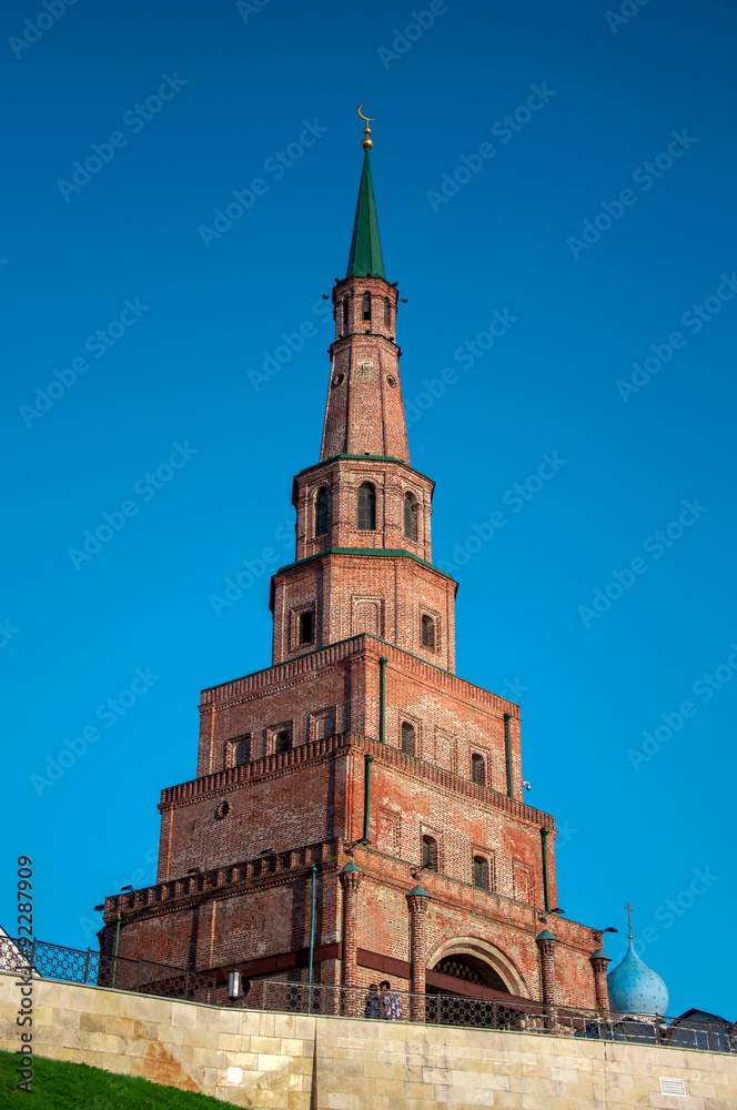 Soyembika leaning tower (Khans mosque, circa 1690) UNESCO World Heritage Site. The most familiar landmark in Kazan. Tatarstan, Russia.