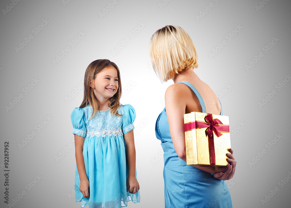 Happy mom and daughter on white Happy mom and daughter on white