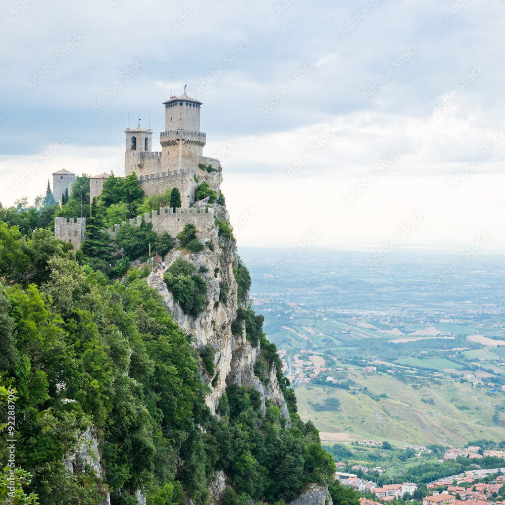  Guaita fortress on Monte Titano with San Marino city in backgro