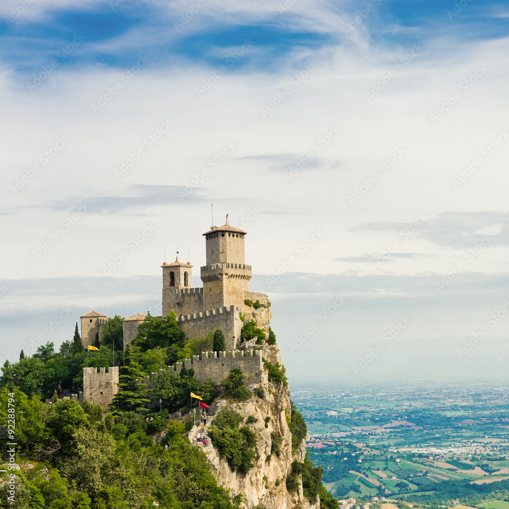  Guaita fortress on Monte Titano with San Marino city in backgro