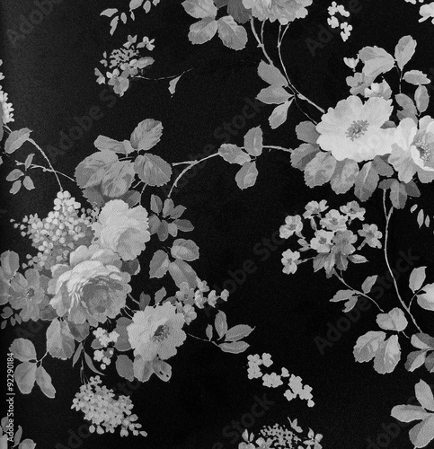 Retro Lace Floral Seamless Pattern Monotone Black and White Fabric Background Vintage Style