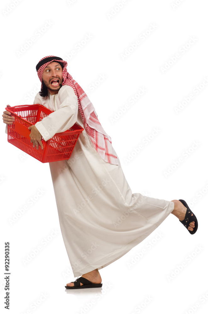Arab man doing shopping isolated on white Arab man doing shopping isolated on white