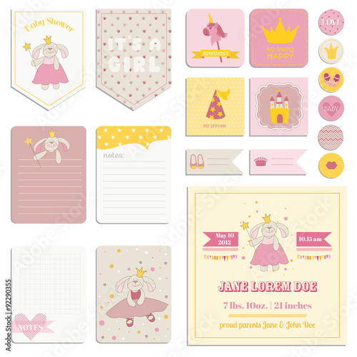 Baby Shower Girl Set - Tags, Banners, Labels, Cards - in vector