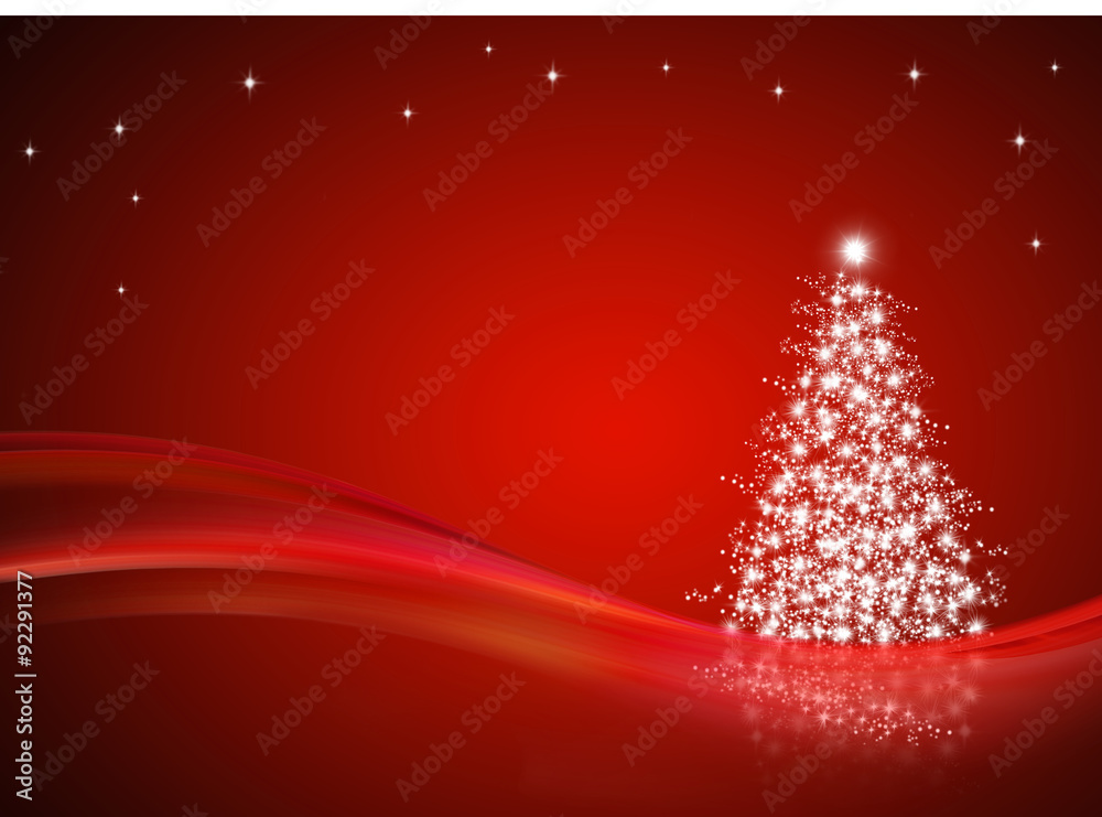 Leuchtender Christbaum vor rotem Hintergrund Leuchtender Christbaum vor rotem Hintergrund