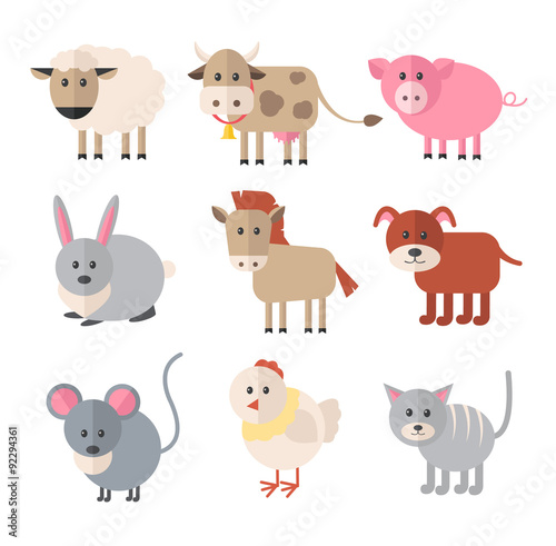 Farm animals. Vector flat icon set