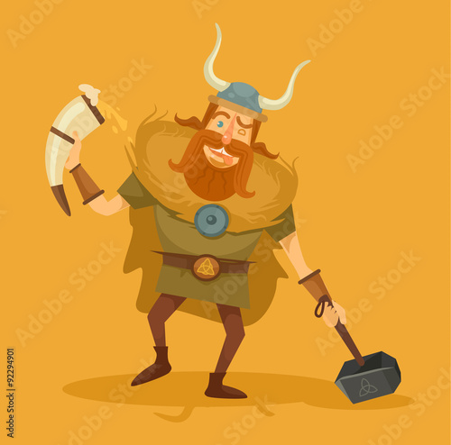 Viking with a beer. Vector flat illustration