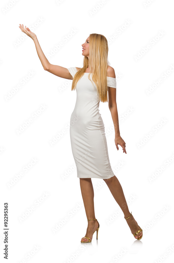 Blond hair woman in elegant dress isolated on white Blond hair woman in elegant dress isolated on white