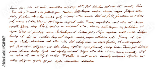 Handwritten letter - latin text Lorem ipsum written by brown ink