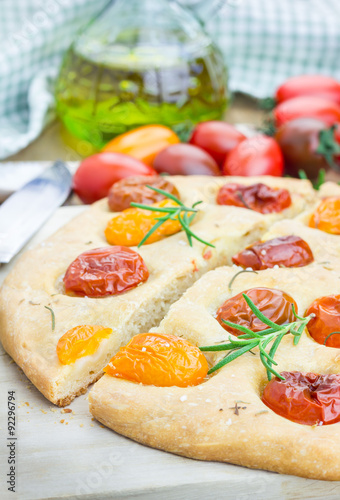 Focaccia with cherry tomatoes and rosemary