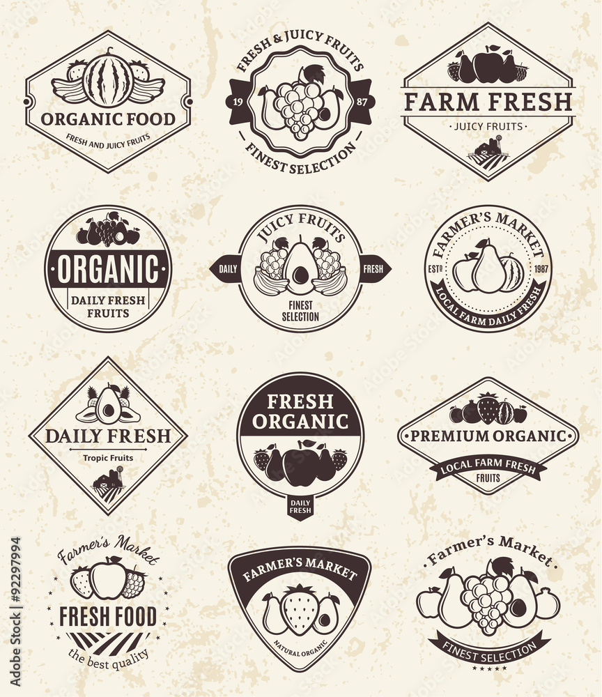 Fruits Logos, Labels and Design Elements